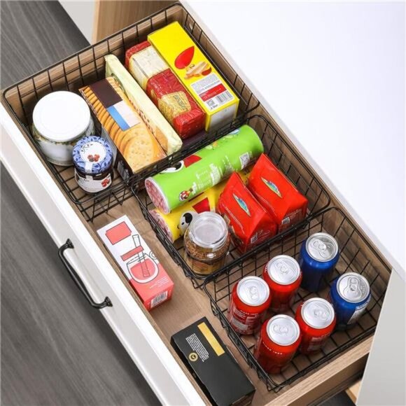 Wire Storage Baskets Set of 6 Kitchen Pantry Organizer Bathroom Cabinet Shelf - Picture 6 of 7